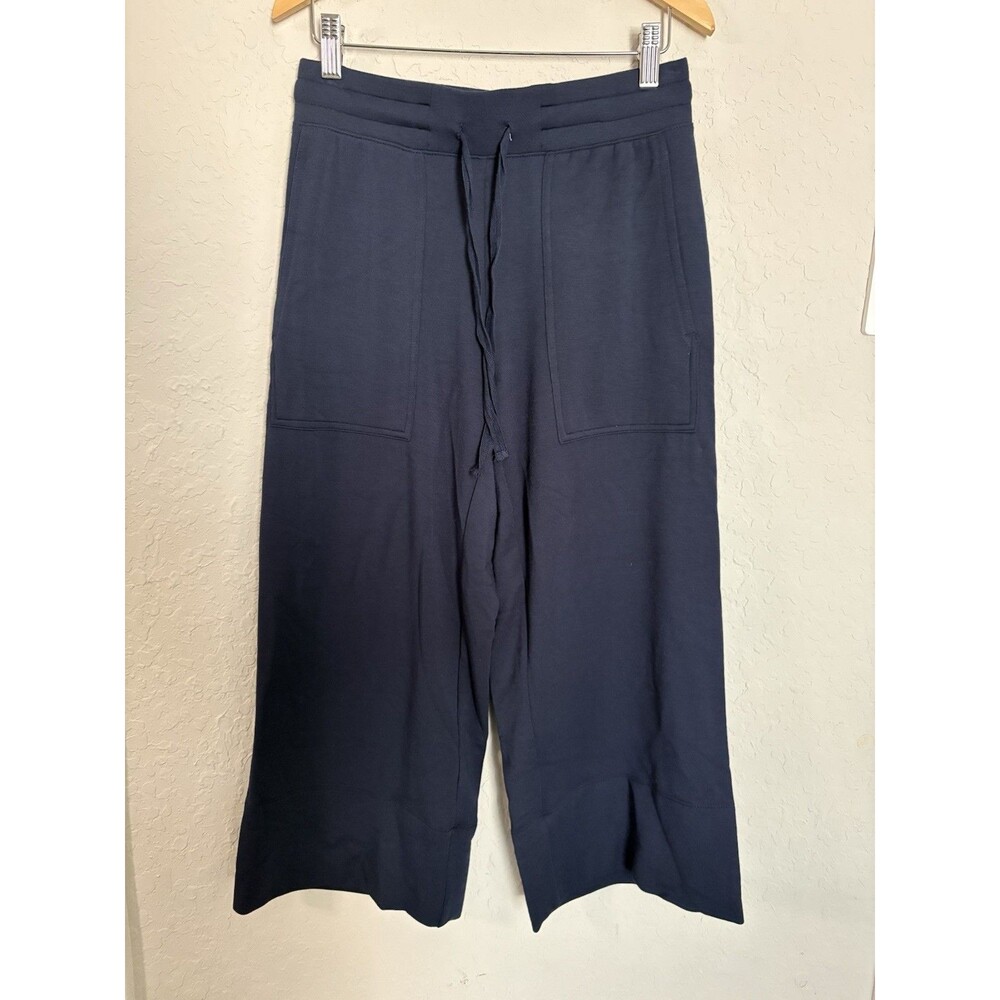 Quince SuperSoft Wide Leg Fleece Pants Womens Sz XS Navy Cropped Minimalist
